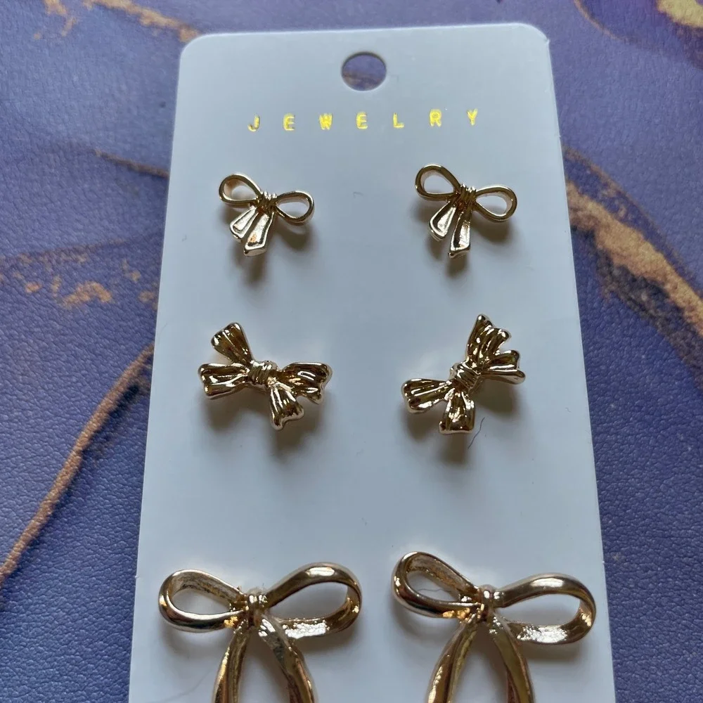 Gold Tone Bow Stud Earrings Set Women Jewelry‎ Set